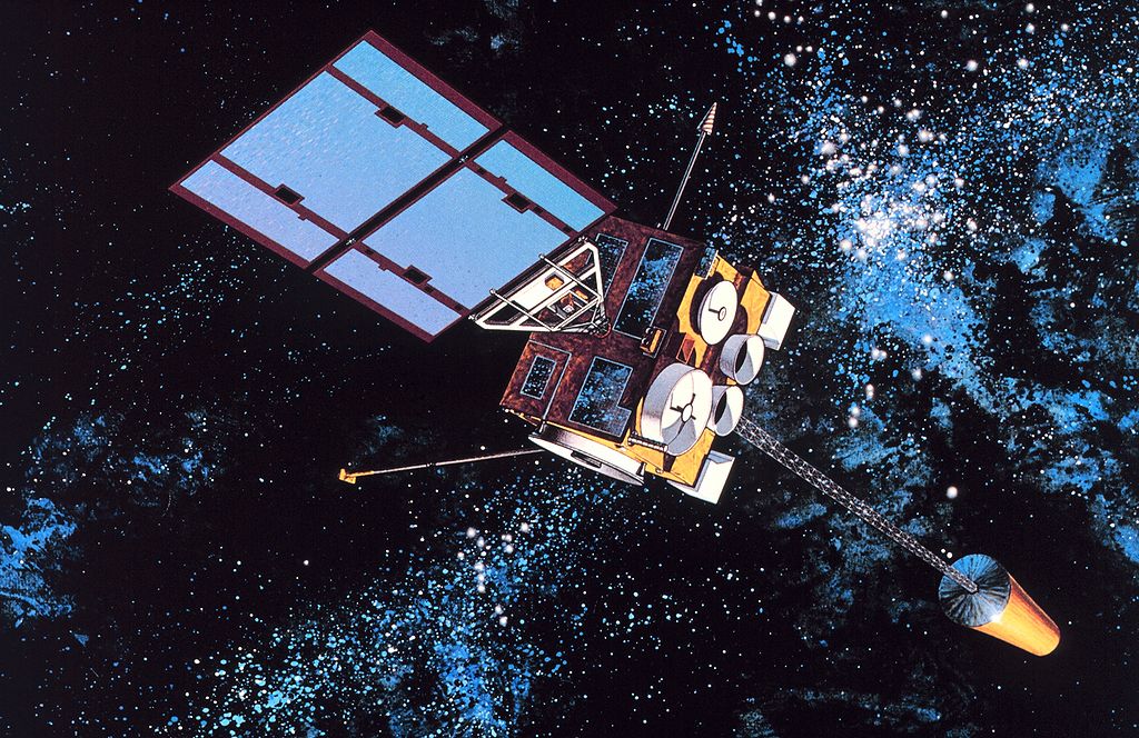 Graphic illustration of GOES-I, the first of the GOES-NEXT spacecraft became GOES 8 after a successful launch on April 13, 1994.