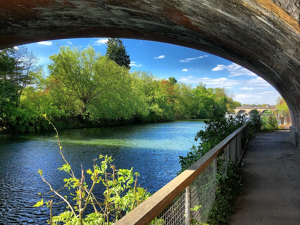 Photo from a path under a bridge of the River Thames, part of Maidenhead