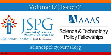 Cover Page of Volume 17 Issue 01 featuring the logos of JSPG, AAAS STPF, & NSPN. Text reads Volume 17, Issue 01, Sciencepolicyjournal.org