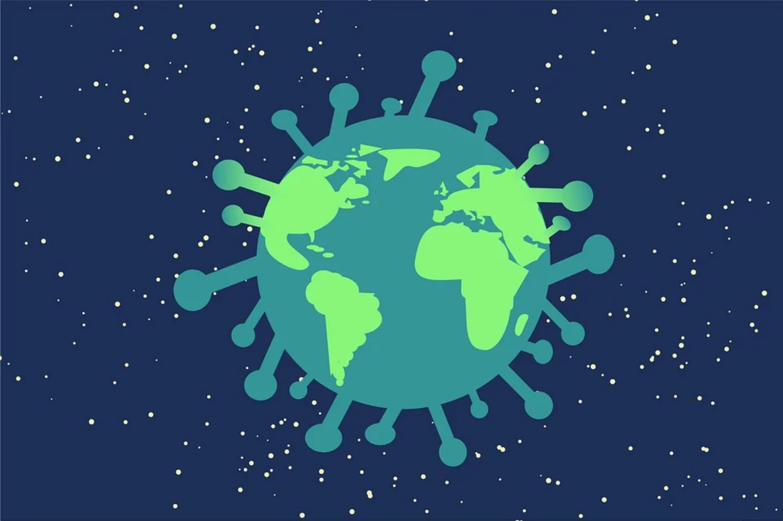 Image of a globe with coronavirus stalks