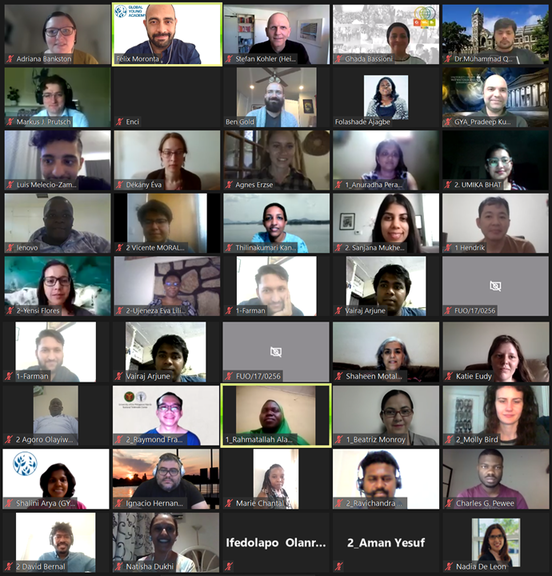 Image of participants headshots on Zoom conference call during the science policy memo writing workshop held virtually on May 29-30, 2021.