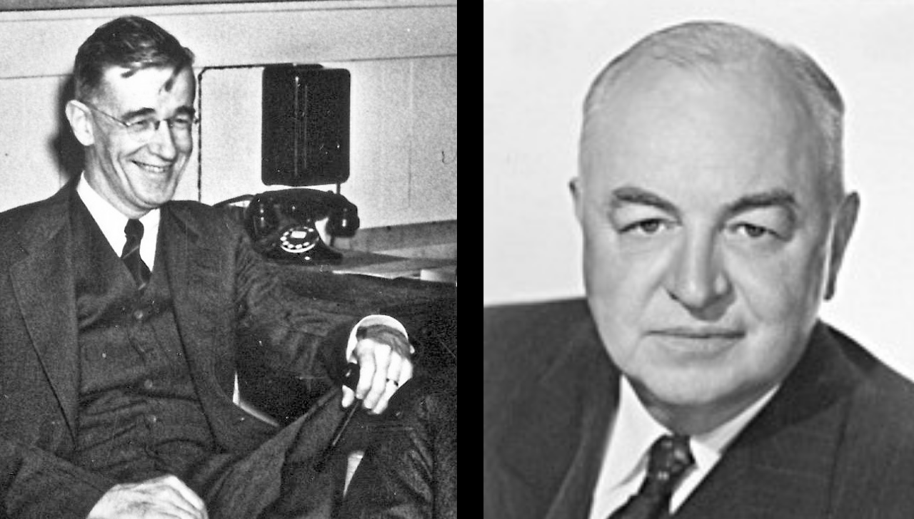 Side by side profile image of Vannevar Bush and Harley M. Kilgore
