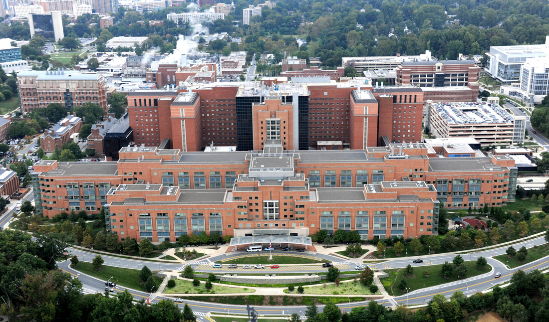 Aerial view of the Clinical Center (Building 10), National Institutes of Health Campus, Bethesda, MD