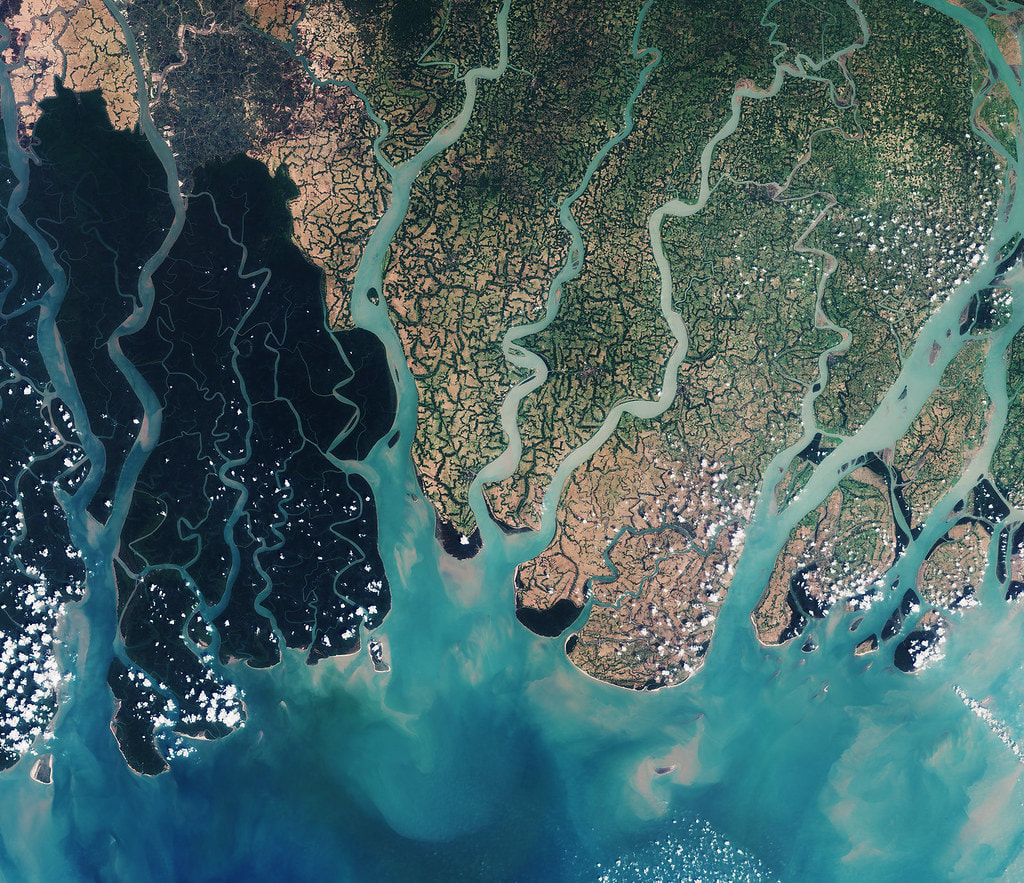 Natural-colour image from ESA Sentinel-2A satellite depicting the very eastern part of the Sundarbans in Bangladesh.