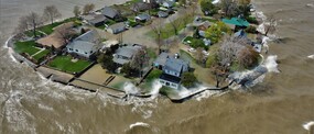 Aerial image of houses being flooded