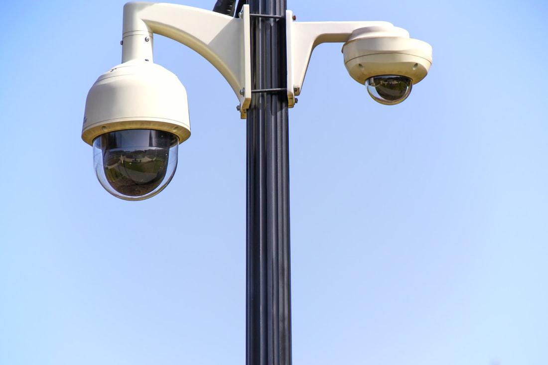 Surveillance cameras on a pole