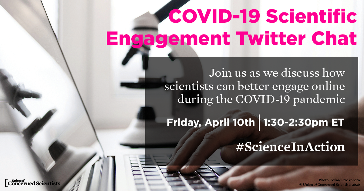Image of text. Flyer for the #ScienceInAction event on Twitter, April 10 from 1:30-2:30 PM ET.