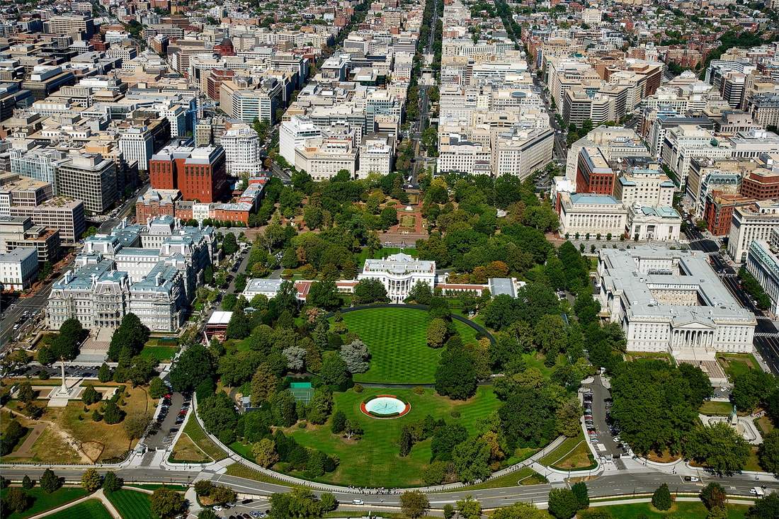 Aerial image of the White House and Washington DC